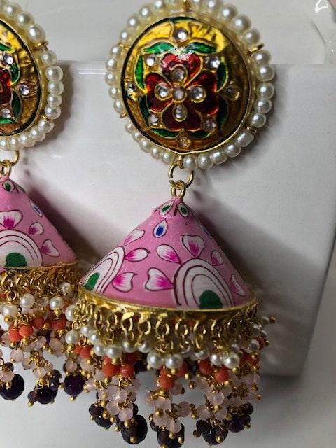 Pastel mint and gold oversized stone drop earrings for South Asian wedding reception MerakeJewelry