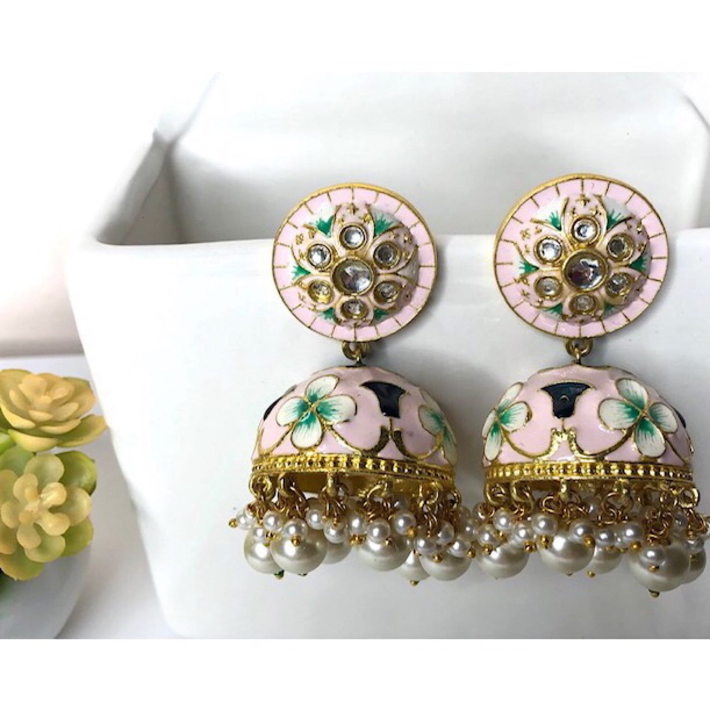Pink Meenakari Jhumka
