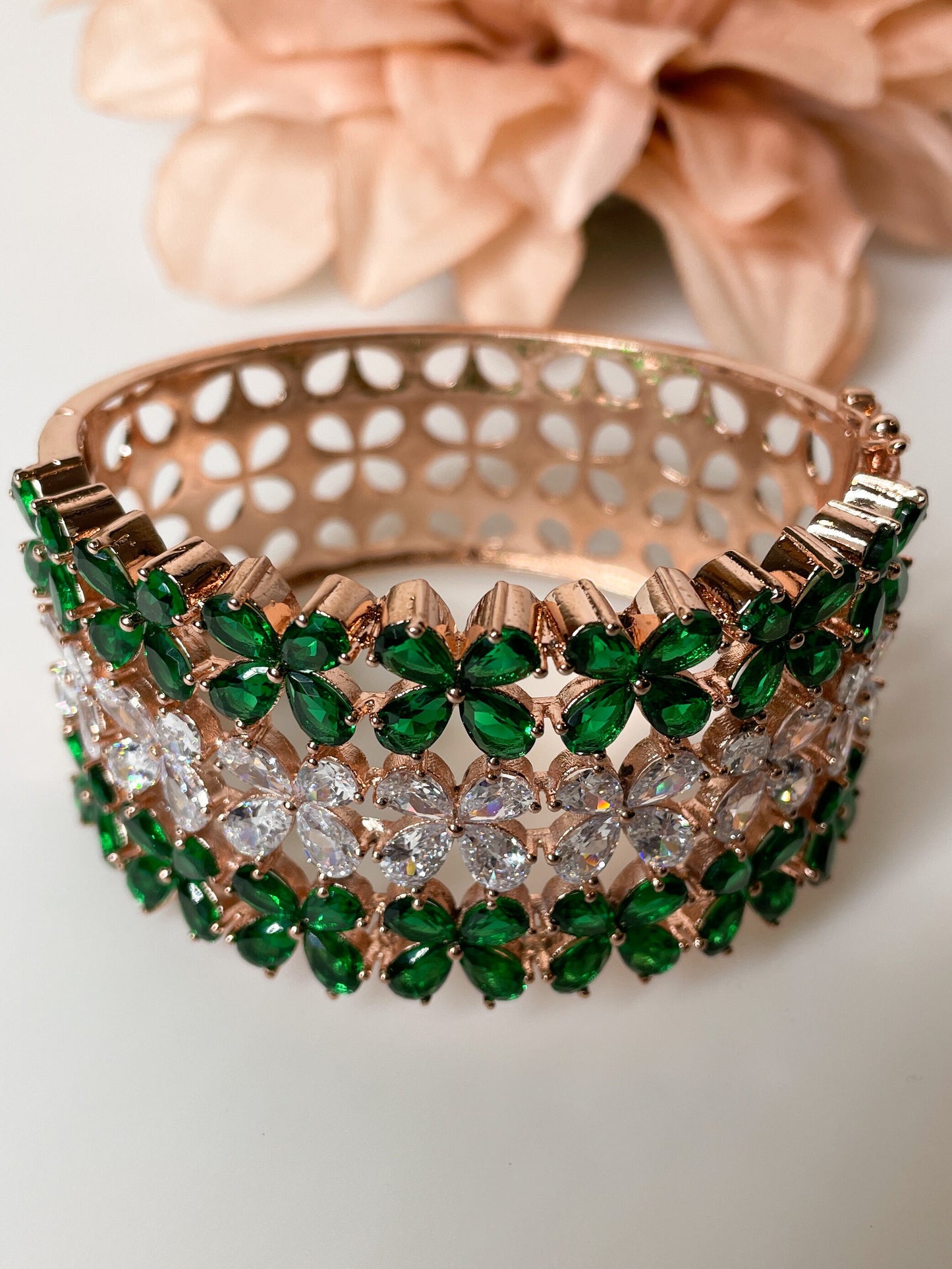 Joyería india/brazalete CZ/brazalete indio/pulsera de diamantes/joyería CZ/pulsera de plata/pulsera esmeralda/pulsera Swarovski/pulsera verde CZ