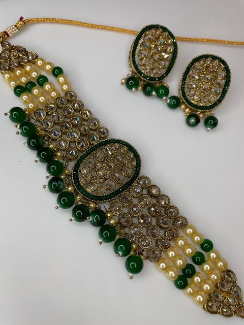 Gargantilla Polki verde con tikka