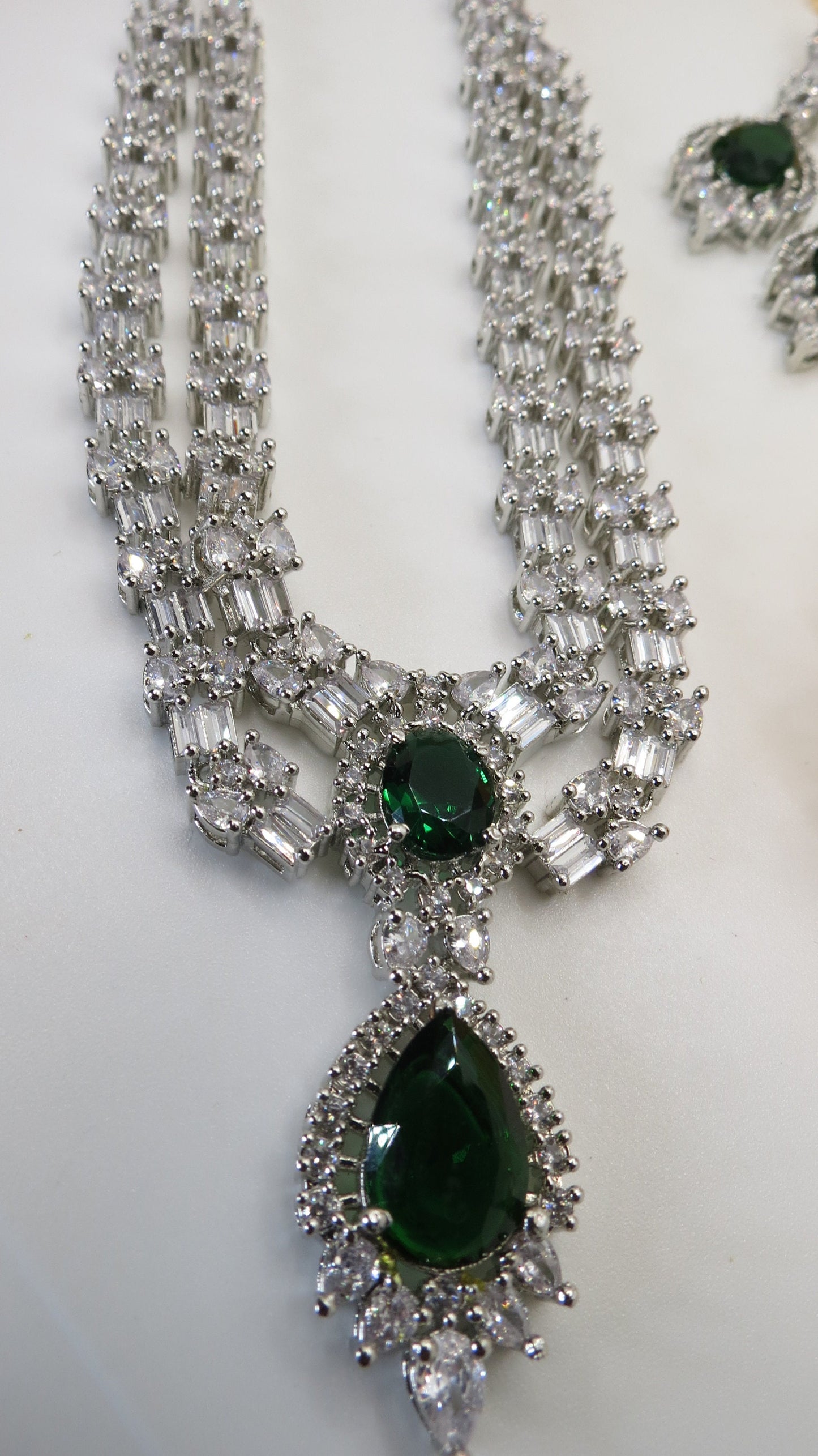 Collar victoriano de diamantes de plata/joyería de Bollywood/collar de plata rubí/collar largo esmeralda conjunto/collar cz vintage/Sabyasachi moderno