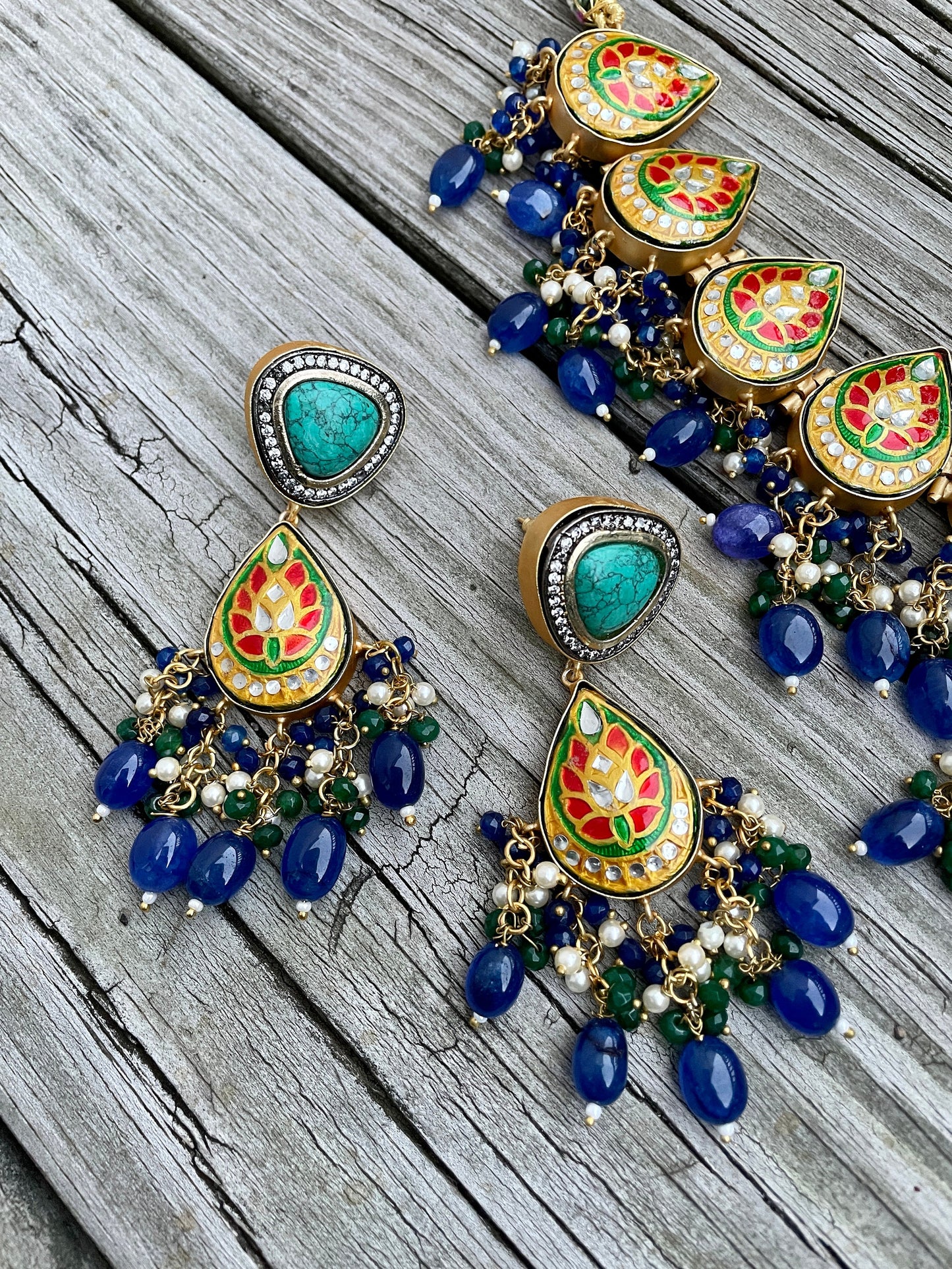 Victorian Rajasthani Meenakari Necklace in Blue