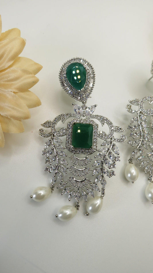 Gold and ivory pearl drop stone earrings for Indian bridal reception ceremony MerakeJewelry