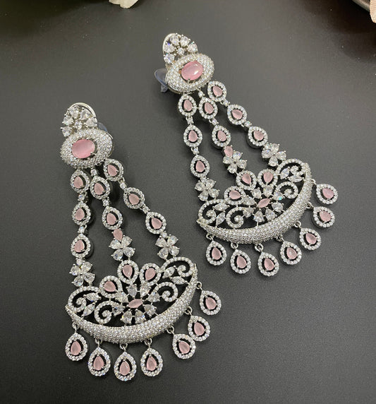 Gold and ivory AD CZ drop jhumka earrings for Indian bridal sangeet ceremony MerakeJewelry