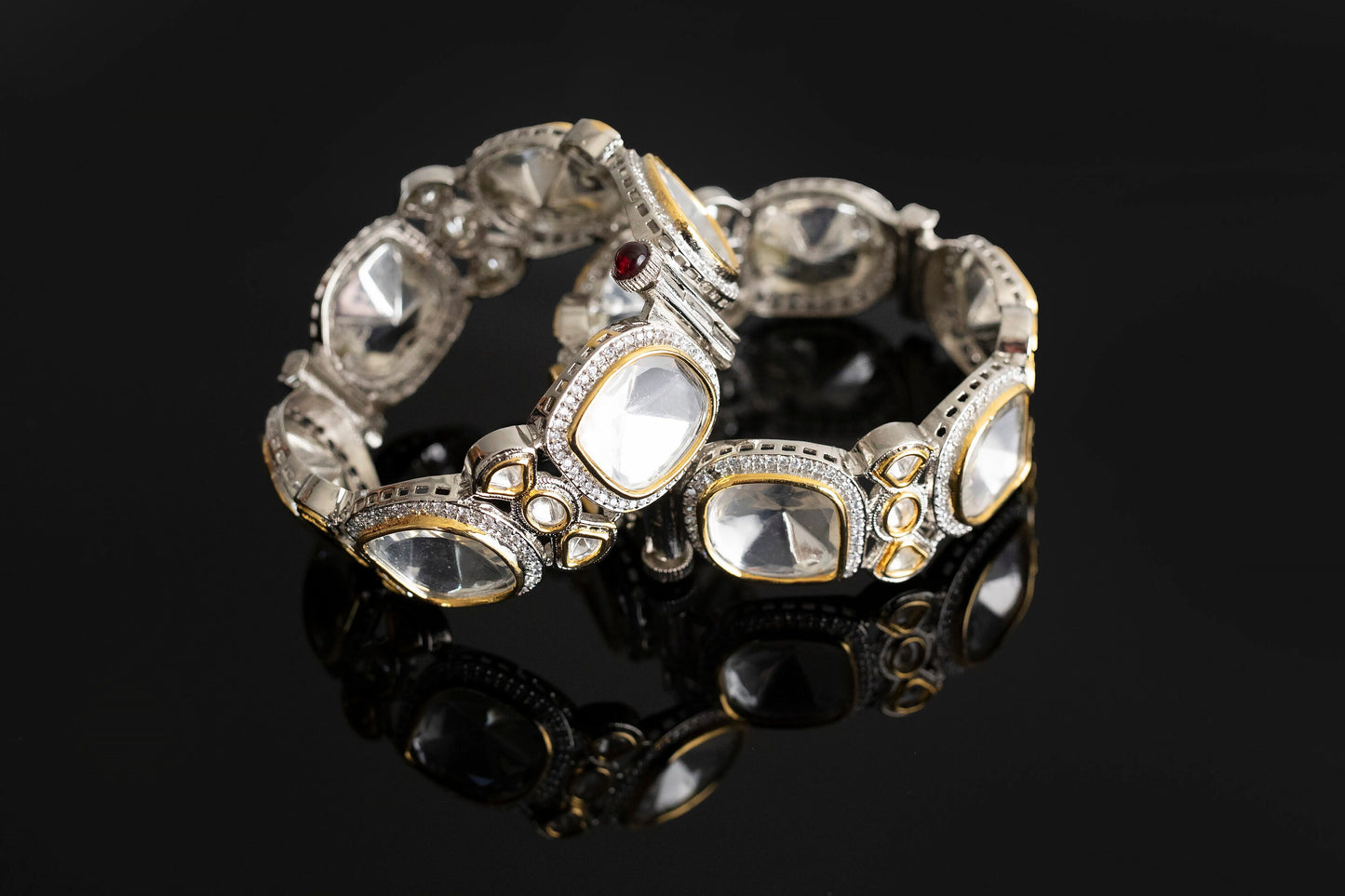 Conjunto de brazaletes Polki de plata