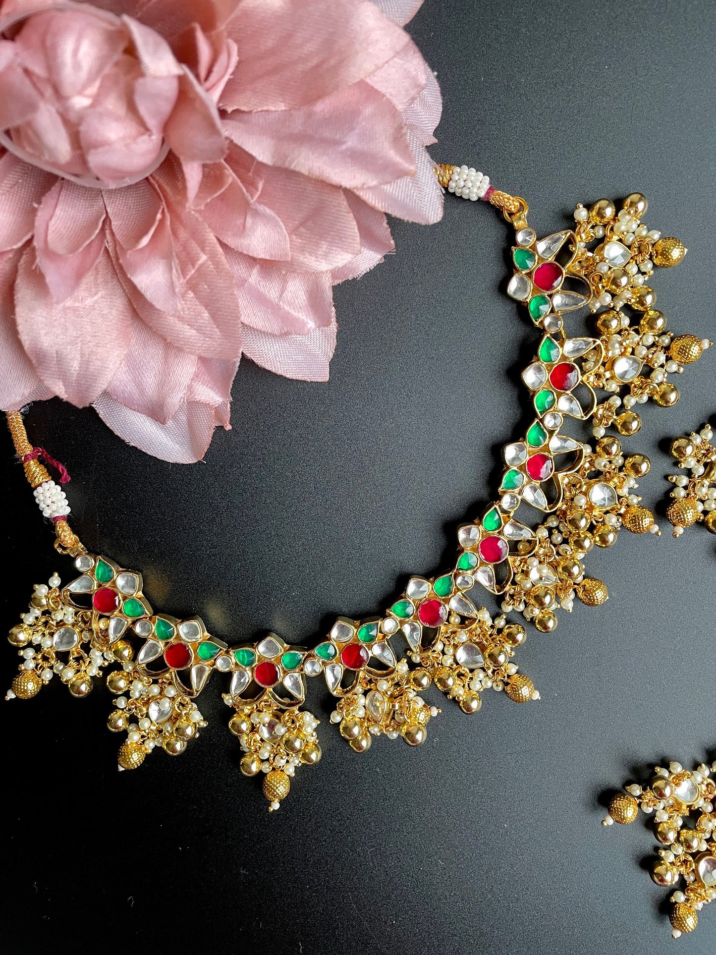 Gold Red Pachi kundan choker