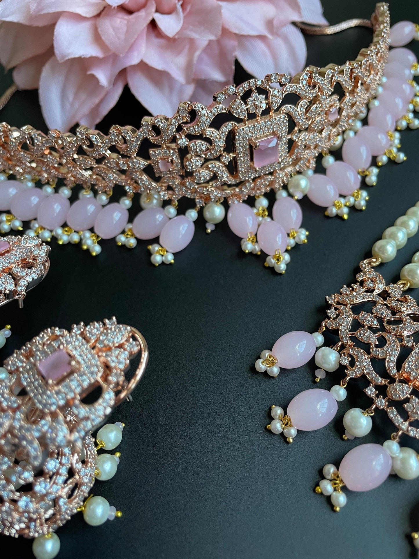 Rose Gold Pearl Diamond Set