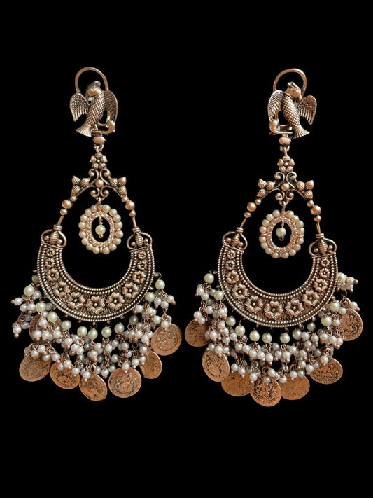 Antique oxidized gold stone drop earrings for Indian bridal reception ceremony MerakeJewelry