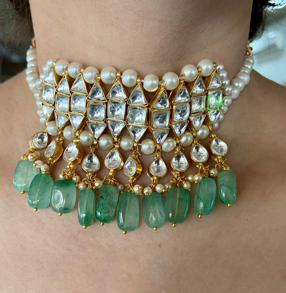 Pachi Kundan Mint Choker