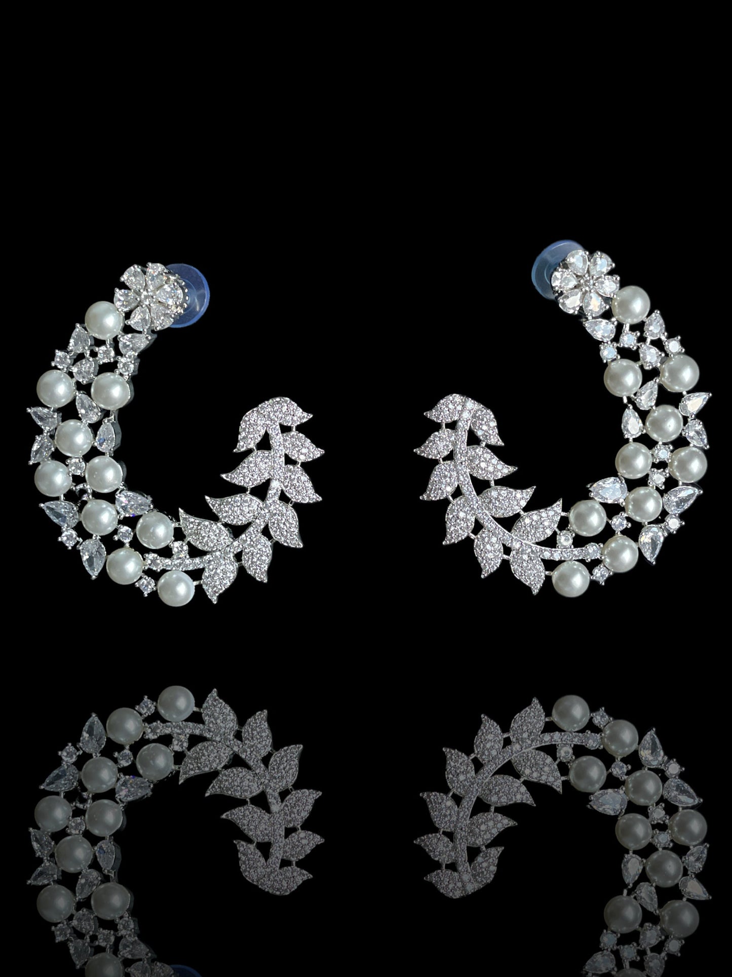 pendientes de perlas semental plata/sementales de oro rosa/pendientes de declaración ligeros plata blanco/medio aro de perla único moderno/diamante cz perla jhumka