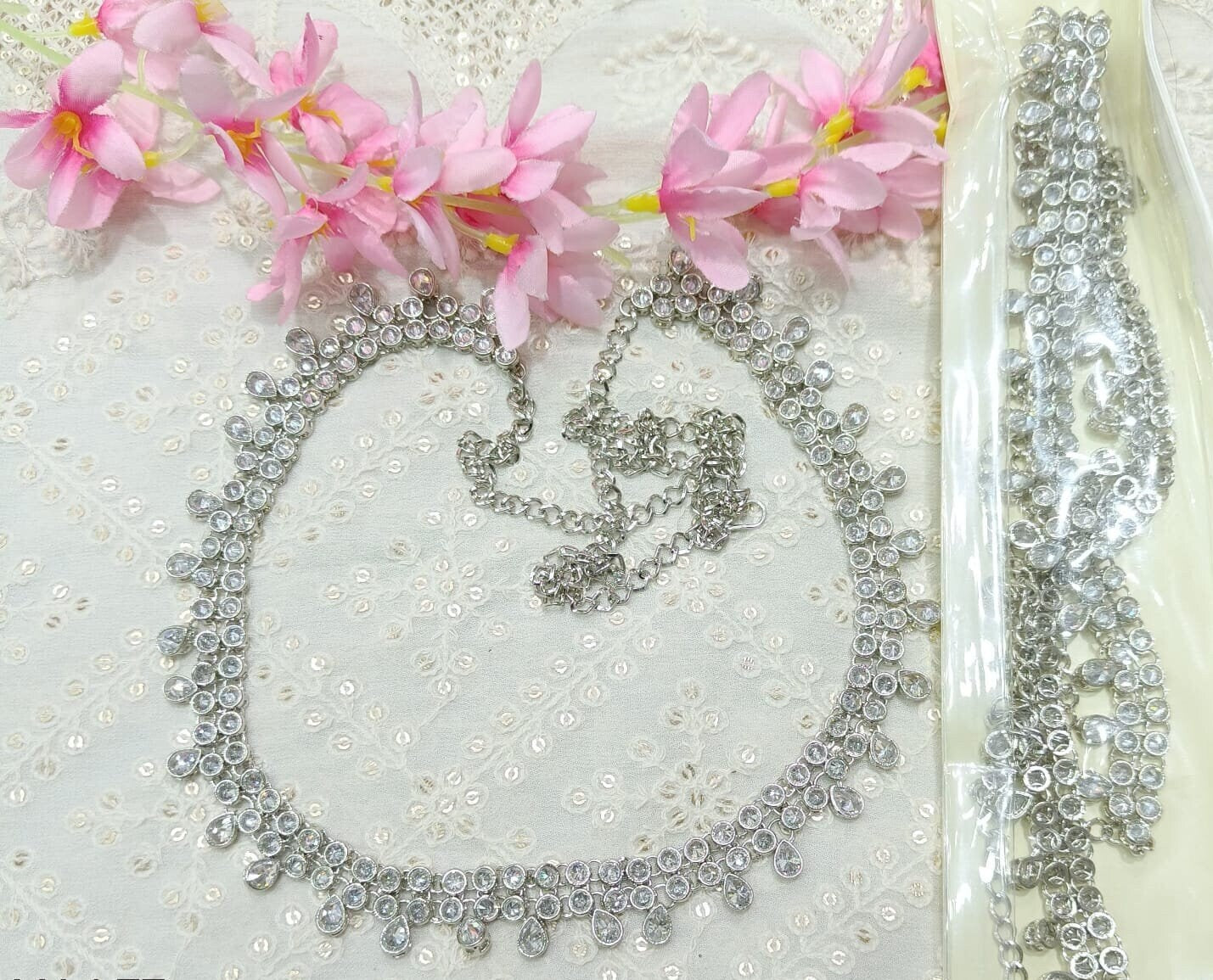 Silver pearl waist belt