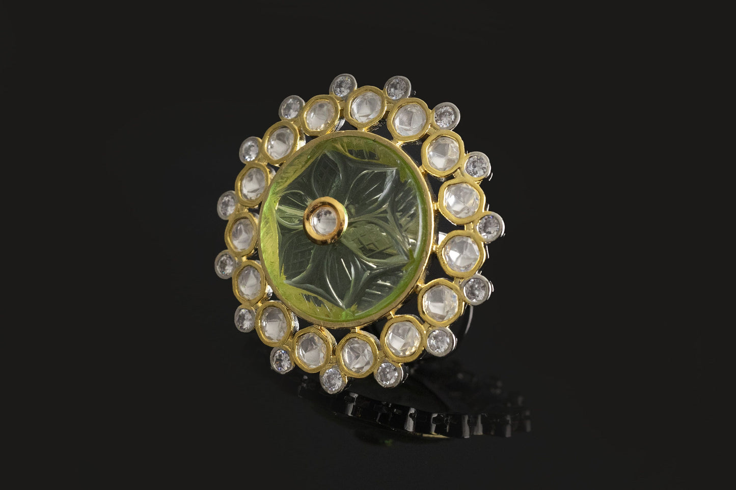 Anillo de oro moissanita/Anillo verde azul moderno indio/Anillo ajustable de declaración/Joyería india nupcial/Anillo de dedo/anillo grande de gran tamaño/regalo para