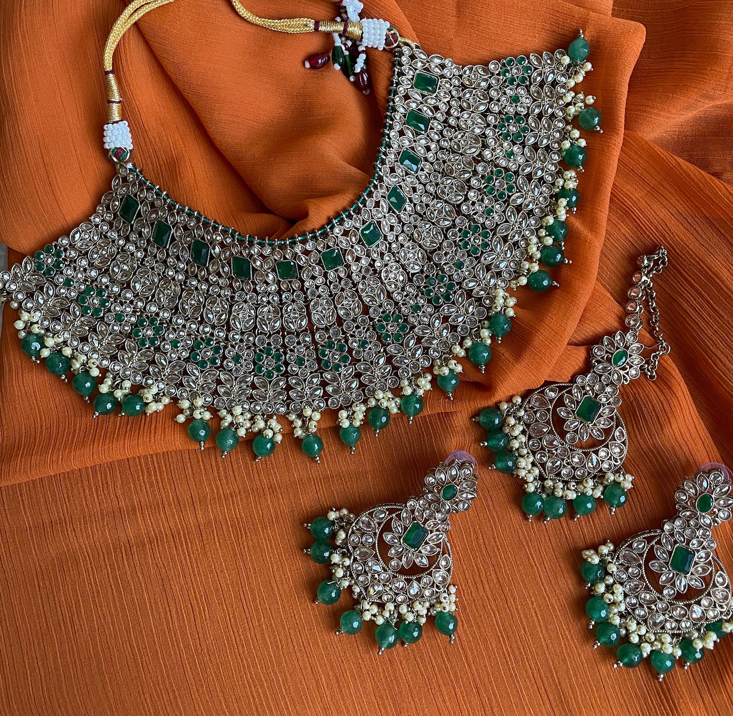 Green Polki Bridal Set