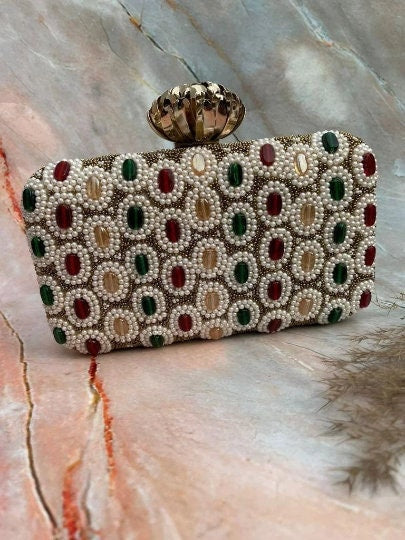 multi color Gold Evening Clutch