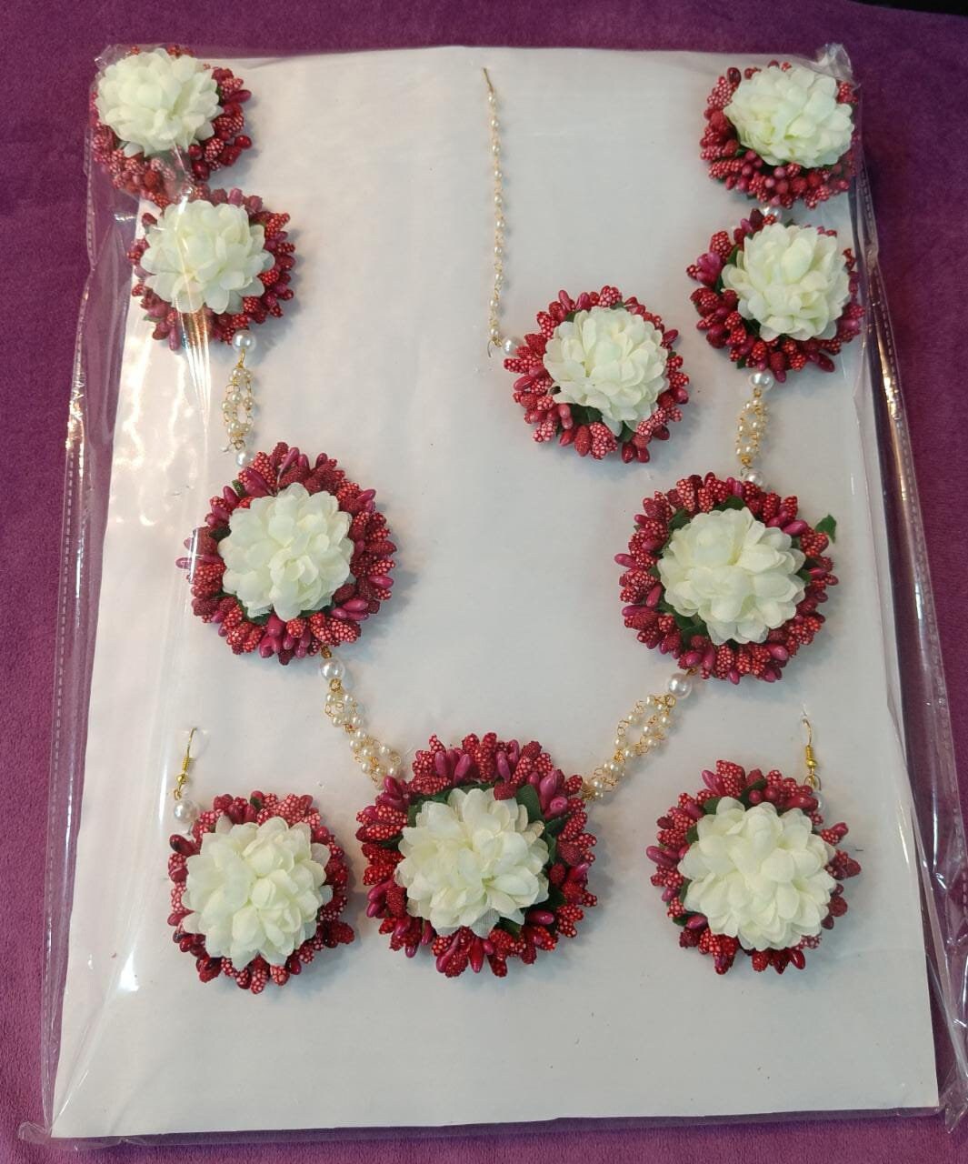 Silk Pink and White Flower Bridal Set