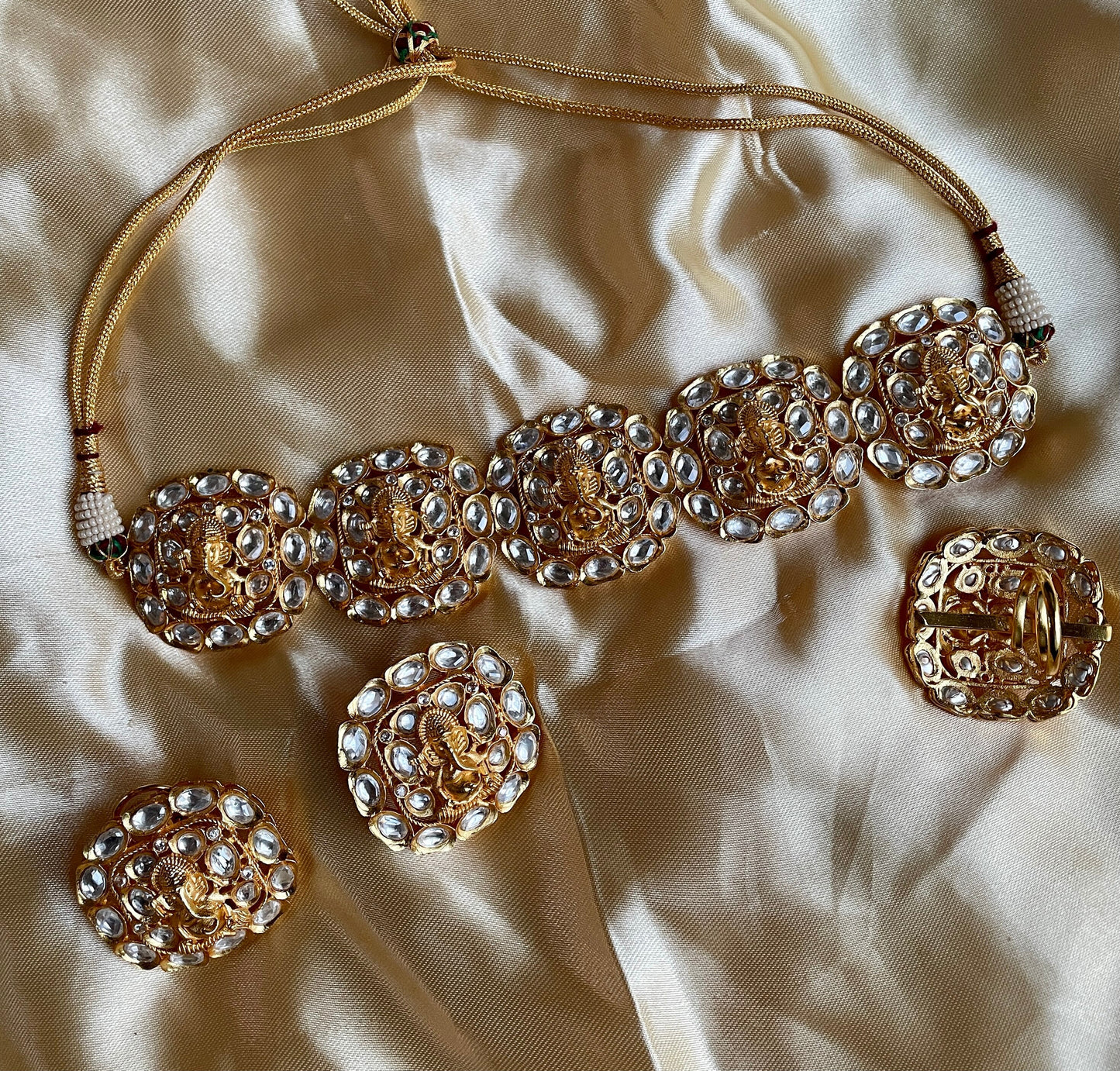 Temple Jewelry/South Ganesh Jewelry/Bollywood uncut polki Jewelry/Indian Wedding Necklace/Indian Traditional gold choker/sabyasachi kundan