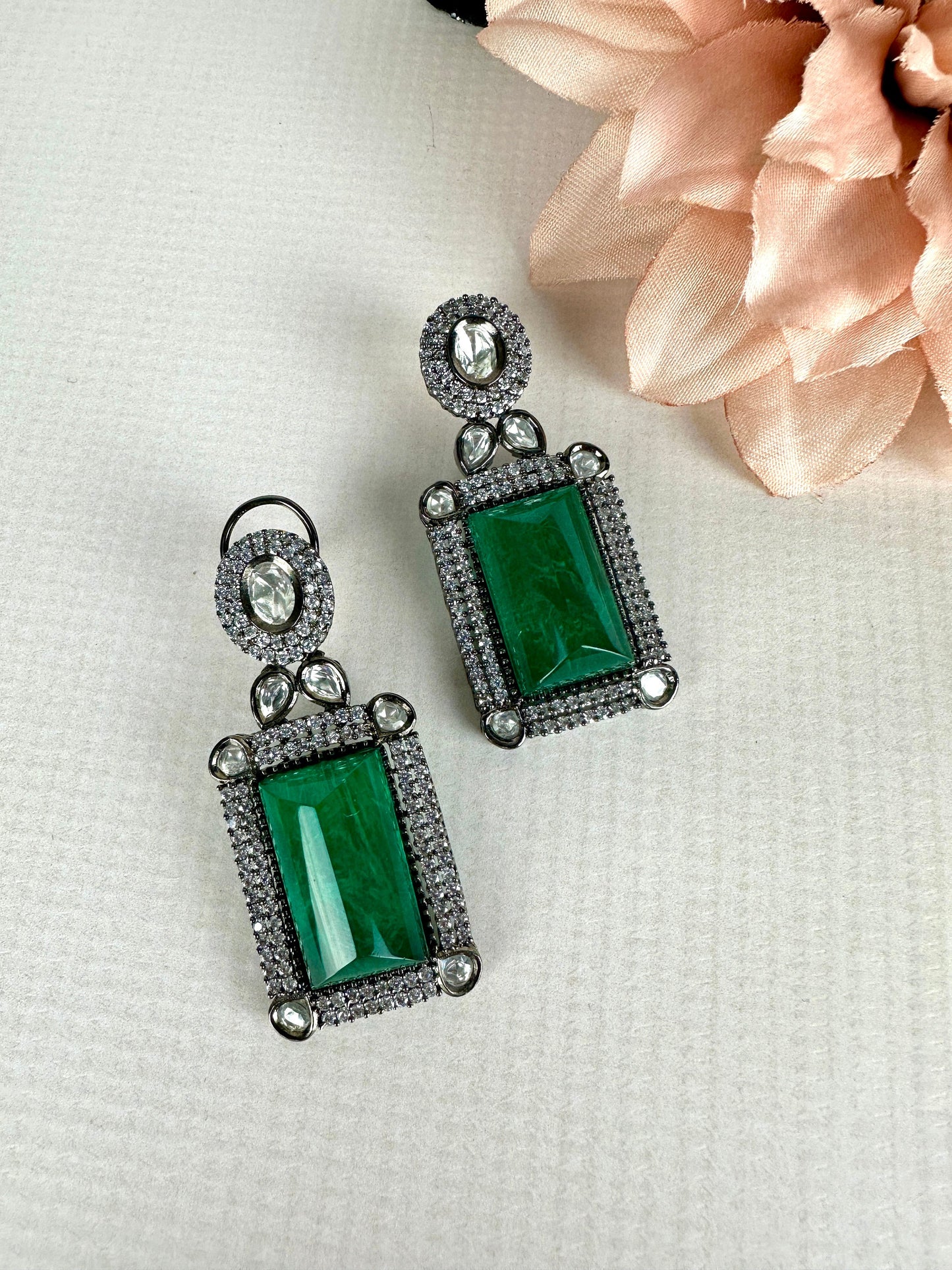 Emerald Green Diamond Earrings