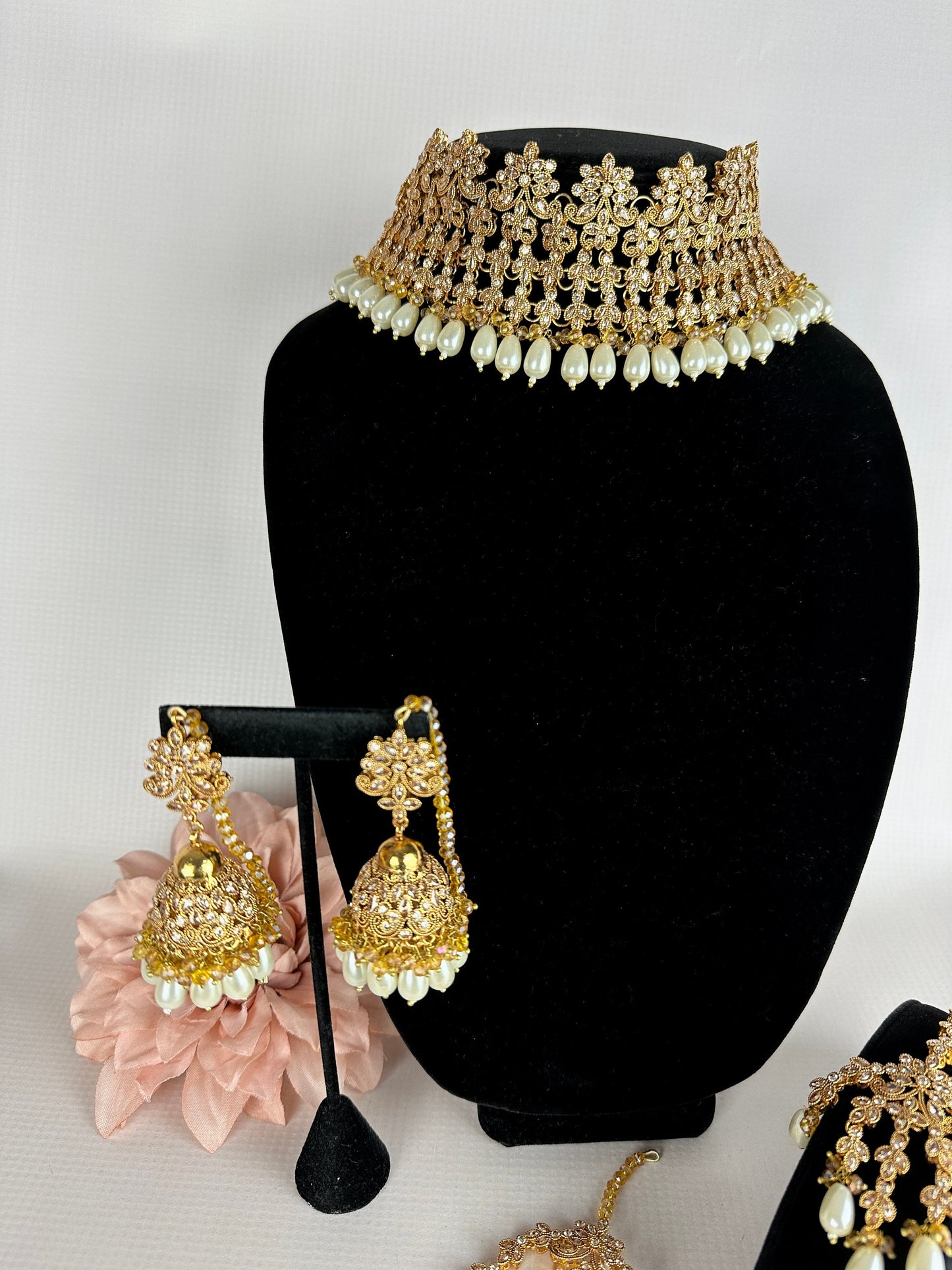 Gold Pearl Kundan Choker Tikka