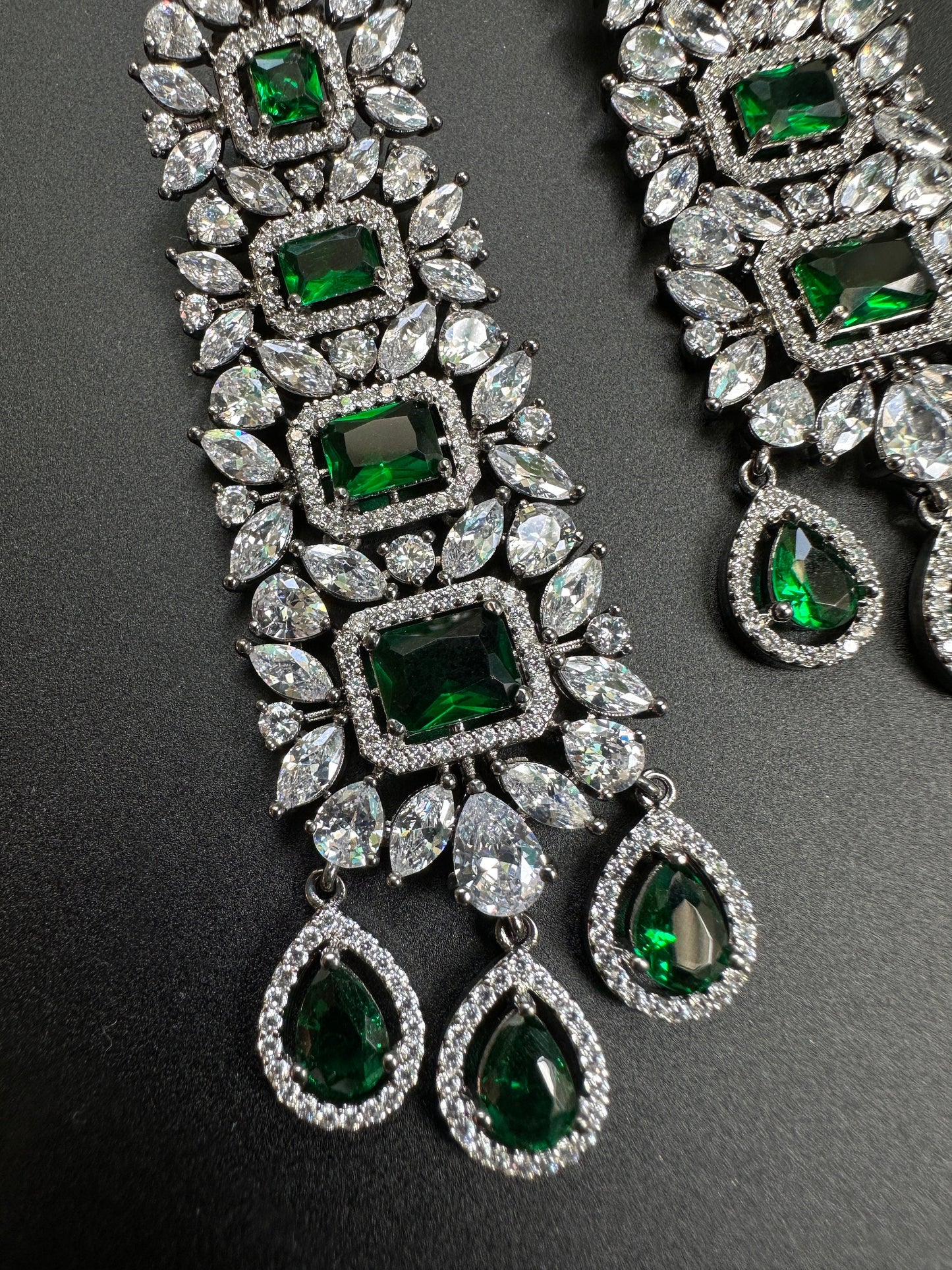 Emerald Silver Earrings