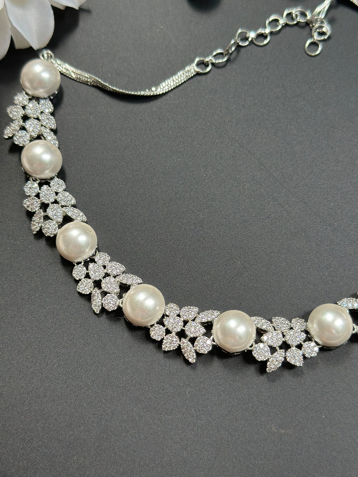 silver diamond choker with earring