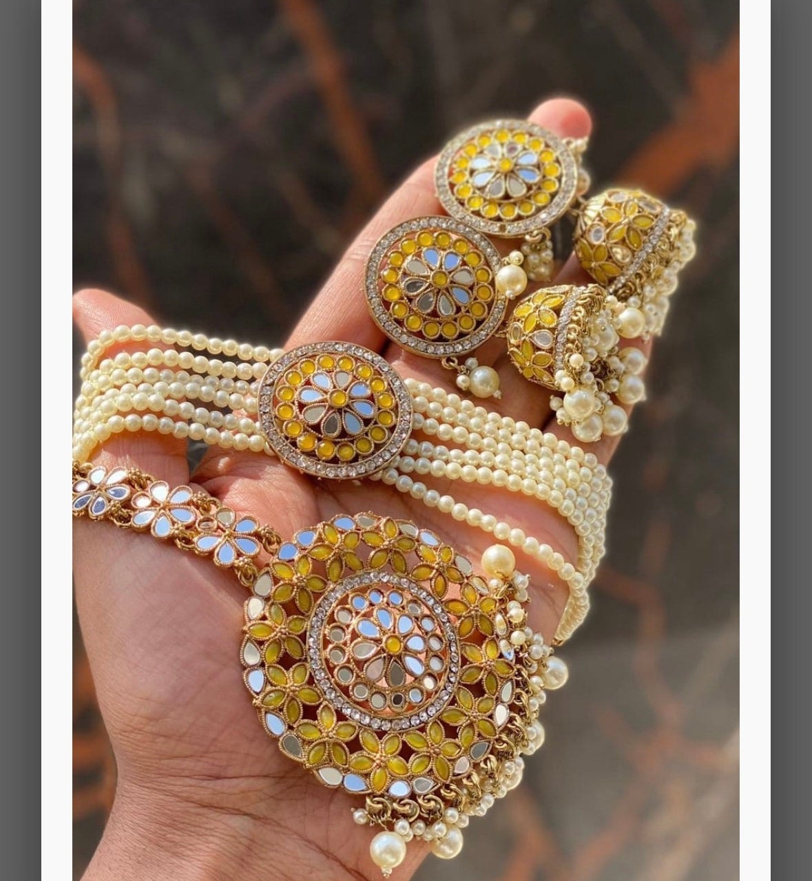 Mirror necklace with tikka