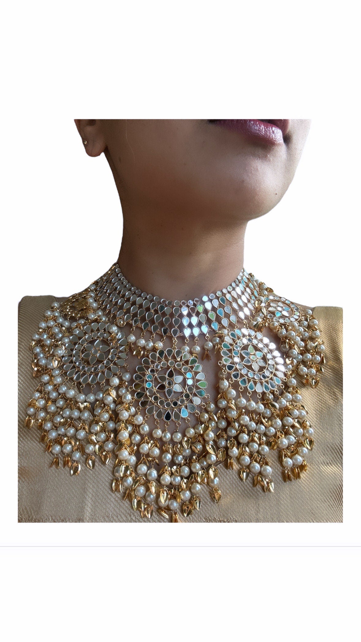 Gargantilla ligera espejo jhumka/Joyería Sabyasachi/collar shisha/Collar punjabi jaago/Joyería india nupcial/joyería espejo indio/multi