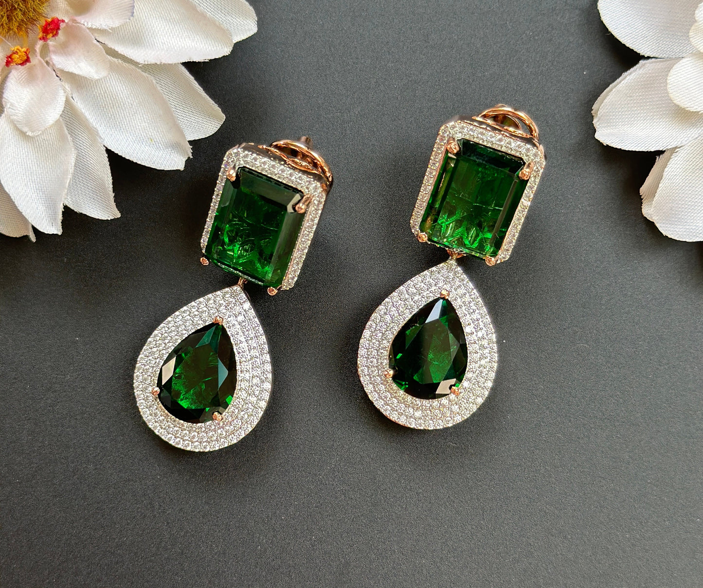 Pendientes de diamantes de plata rubí/Pendientes de recepción/Pendientes de plata moissanita/Pendientes verde esmeralda/Pendientes de declaración de gran tamaño/delicados modernos