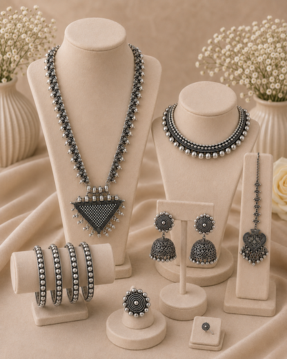 Jewelry set including necklace, earrings, and bangles, nose pin, ring