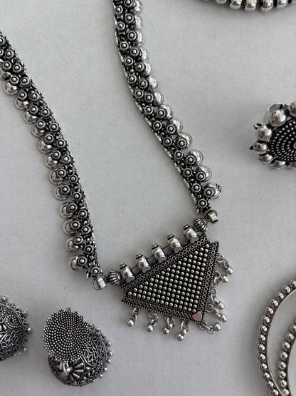 Silver oxidized long necklace with ghungroo