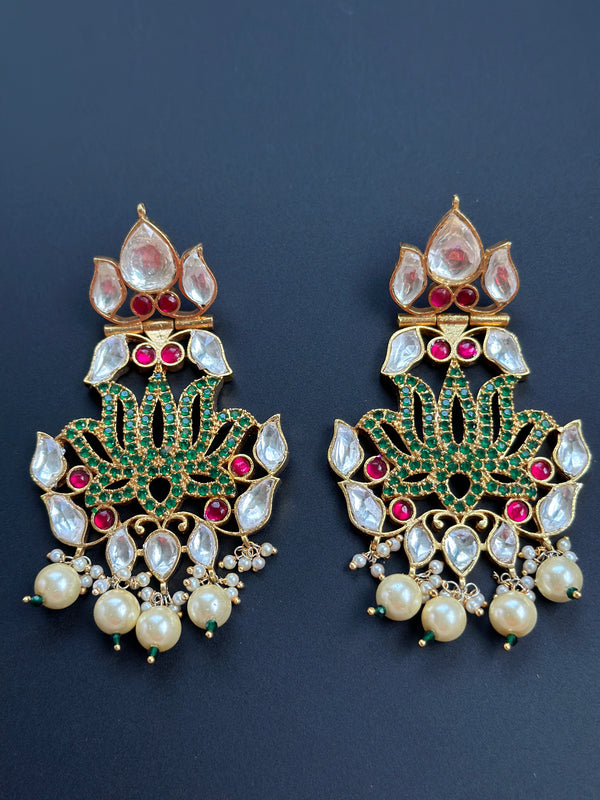 Kundan kemp jhumka earrings