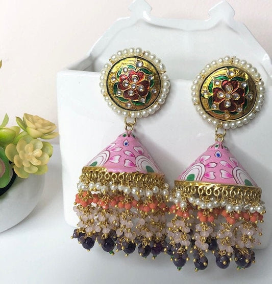 Meenakari Jhumka de gran tamaño  MerakeJewelry