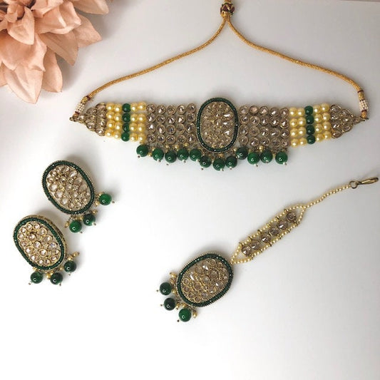 Green Polki Choker with tikka  MerakeJewelry