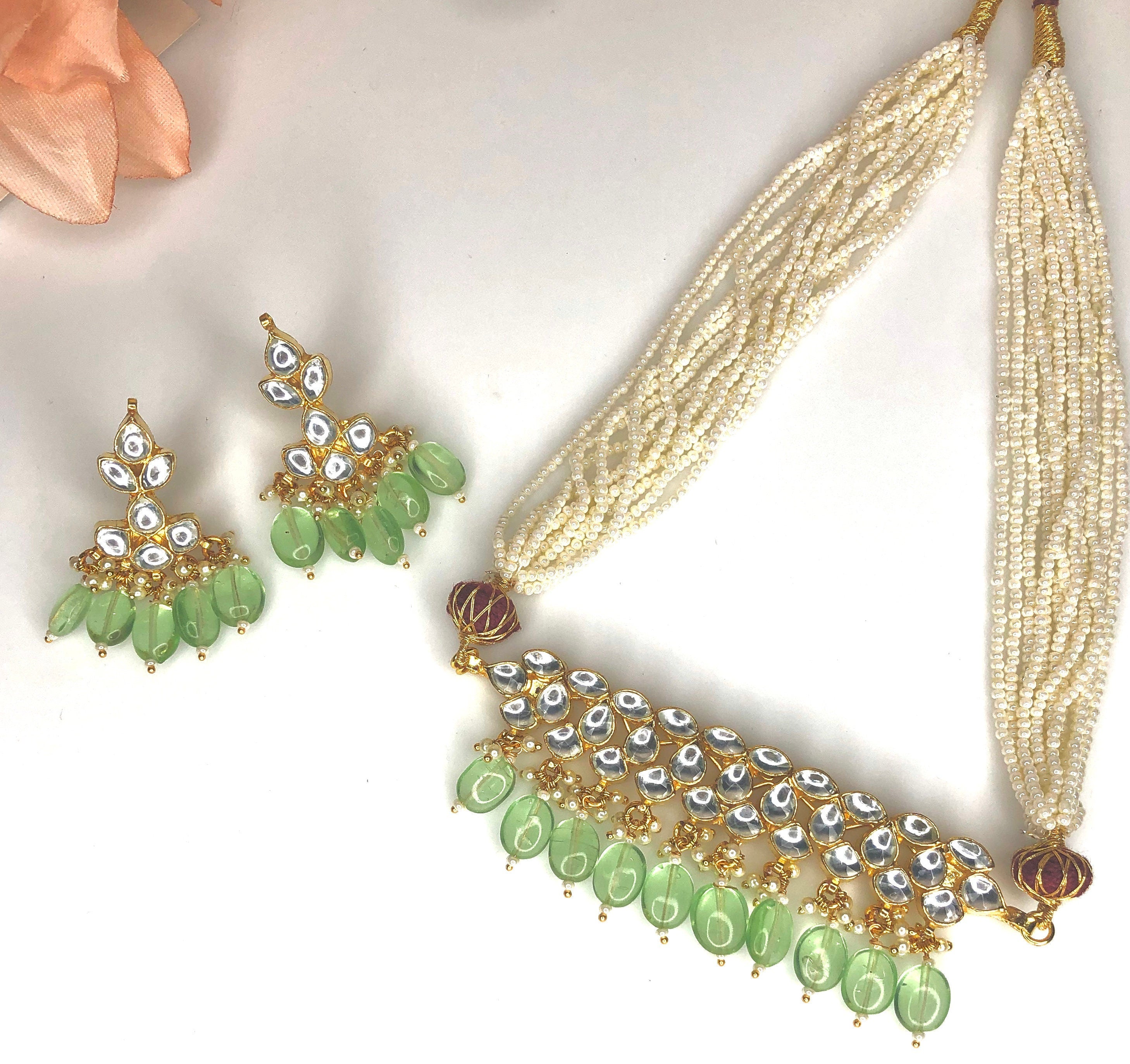 Exquisite Green Kundan Necklace Set Online - Shop Jhakhas
