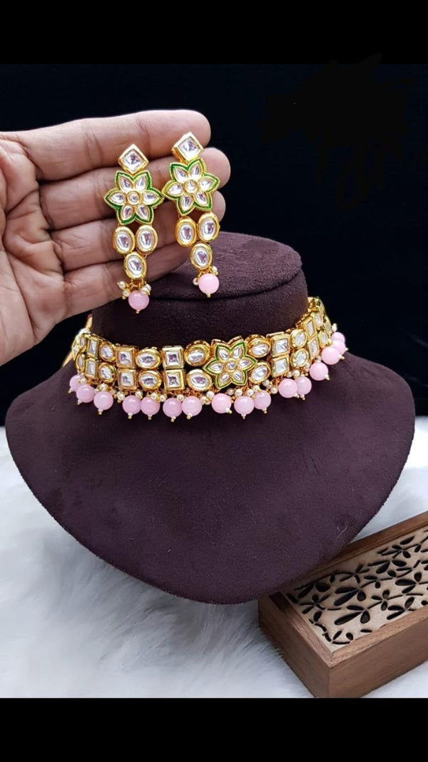 Gargantilla de oro rosa menta con jhumka a juego/joyería ligera india nupcial/collar walima simple/gargantilla Nikkah con tachuelas/templo tradicional