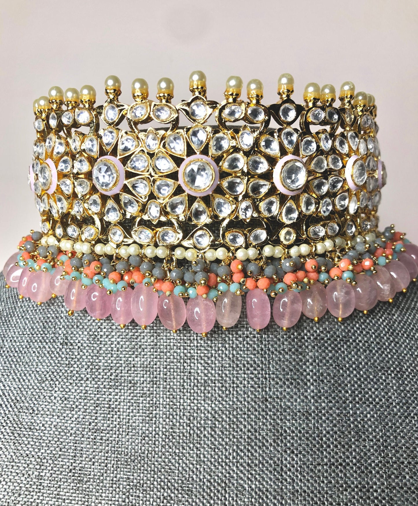 Pachi Kundan Pastel Pink Choker