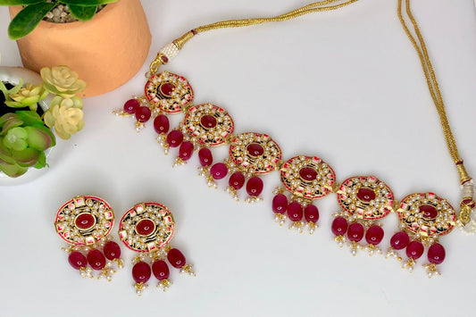 meenakari gargantilla blanca roja rosa/collar sangeet mehendi con jhumka/regalo único para ella/joyería nupcial india/ligero simple brillante  MerakeJewelry