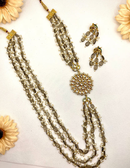 Gold Accent Beaded Long Necklace