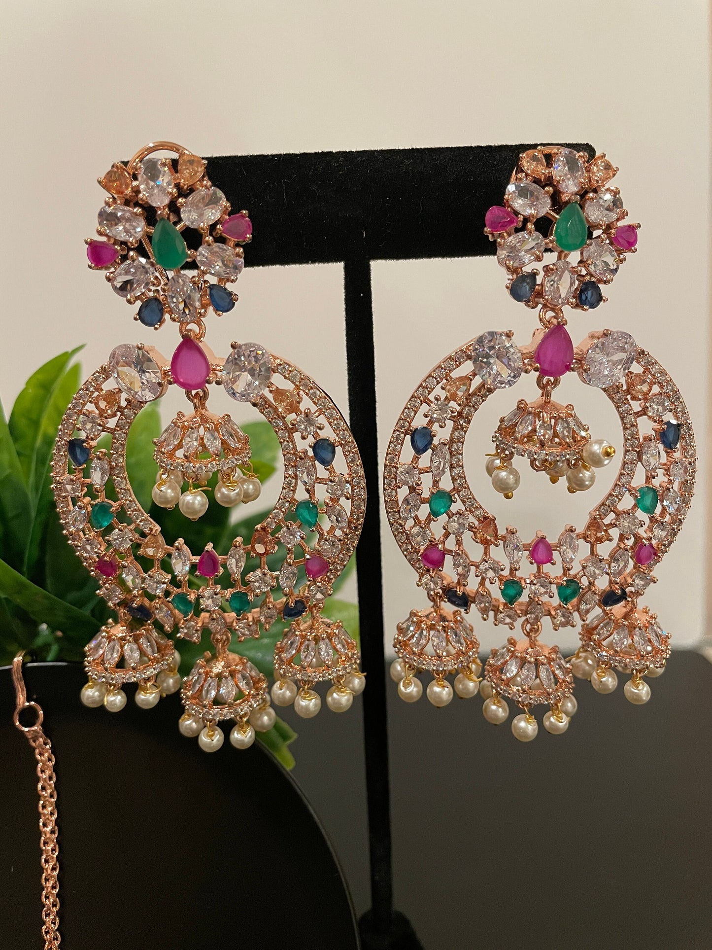 Maangtika set/Multi color Cz tikka/pink cz tikka/cz tikka and earring/black cz tikka/CZ Indian earrings/CZ headpiece Indian/jhumka tikka set