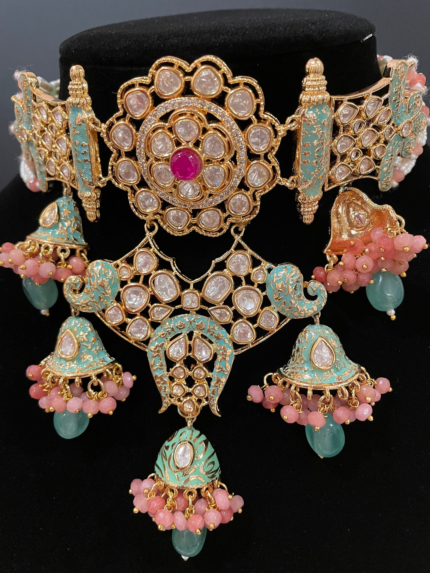 Sabyasachi necklace/Kundan Set/Polki jewelry/Nikah walima choker/Gold Indian choker/Pink Polki necklace/Indian Wedding Jewelry/bollywood set