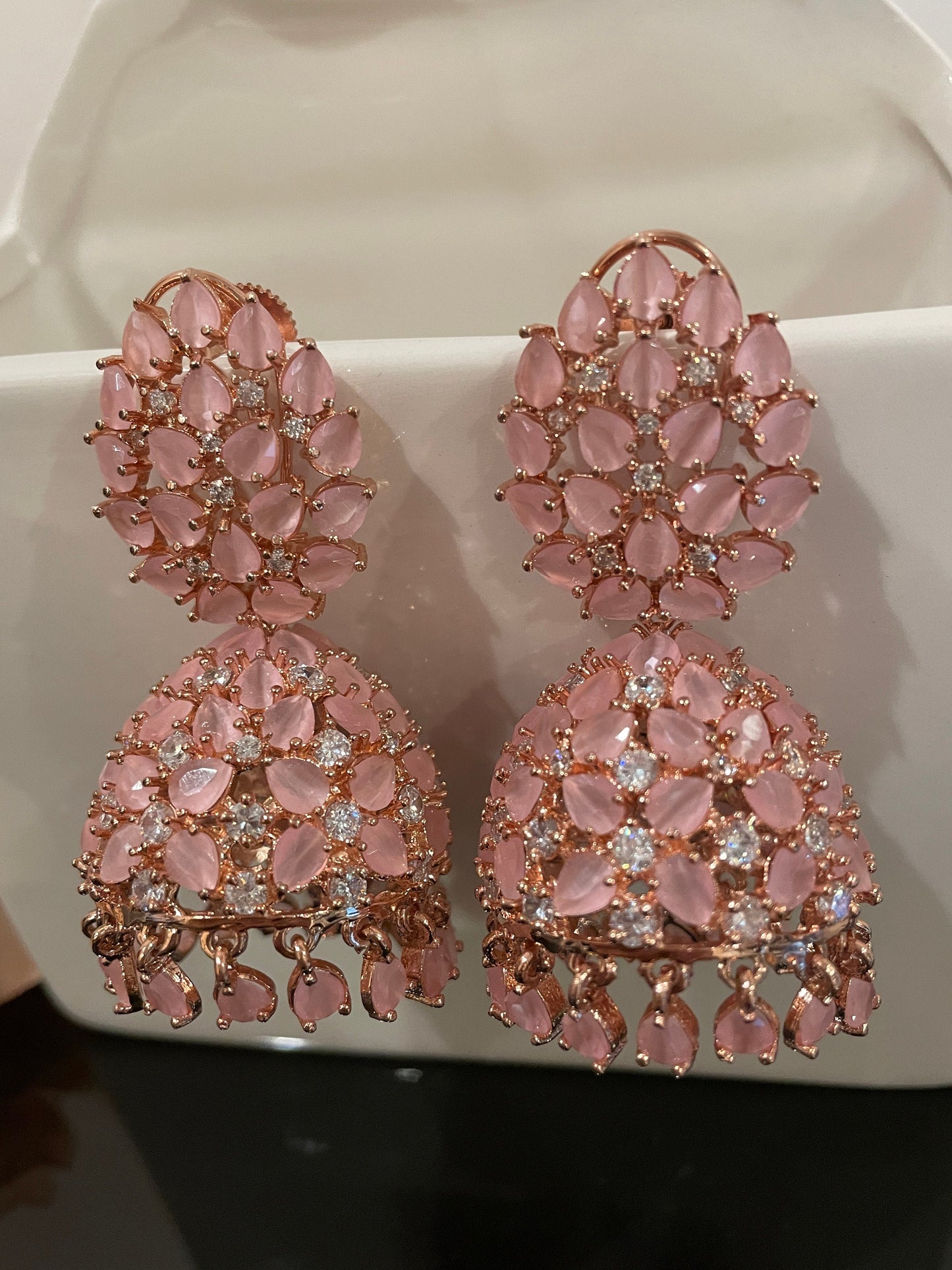 Pendientes Jhumka/Joyería cz india/Diamante Chandbali/Pendientes indios para bodas/CZ Jhumka/Pendientes de declaración/Chandbali/Jhumka giratorio