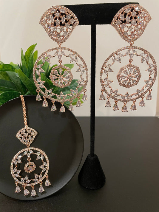 Maangtika set/American Diamond tikka set/cz tikka and earrings/multi color tikka/CZ Indian earrings/CZ headpiece Indian/jhumka tikka set  MerakeJewelry