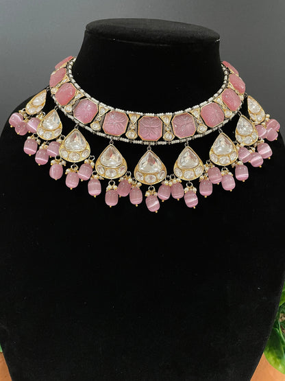 Indian bridal set/Deepika necklace Set/Blue Indian choker/Pink Indian choker/Polki Choker/Indian statement Jewelry/Sabyasachi necklace