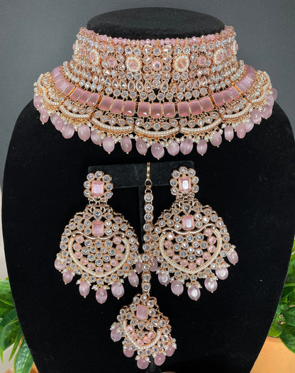 Indian bridal set/Rose gold choker Set/Nikah jewelry/Pink Indian choker/Grey Indian Choker/Indian green Jewelry/Valima/Sabyasachi necklace