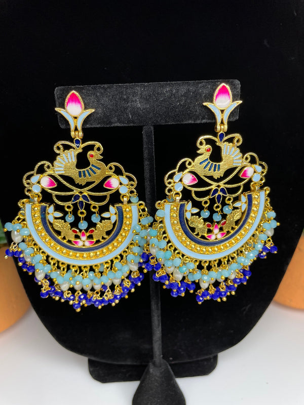 Peacock earrings/kundan earring/green gold kundan earrings/Indian Chandbali/Polki earrings/Indian jhumka/Bridal Indian Jewelry/green jhumka