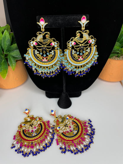 Peacock earrings/kundan earring/green gold kundan earrings/Indian Chandbali/Polki earrings/Indian jhumka/Bridal Indian Jewelry/green jhumka