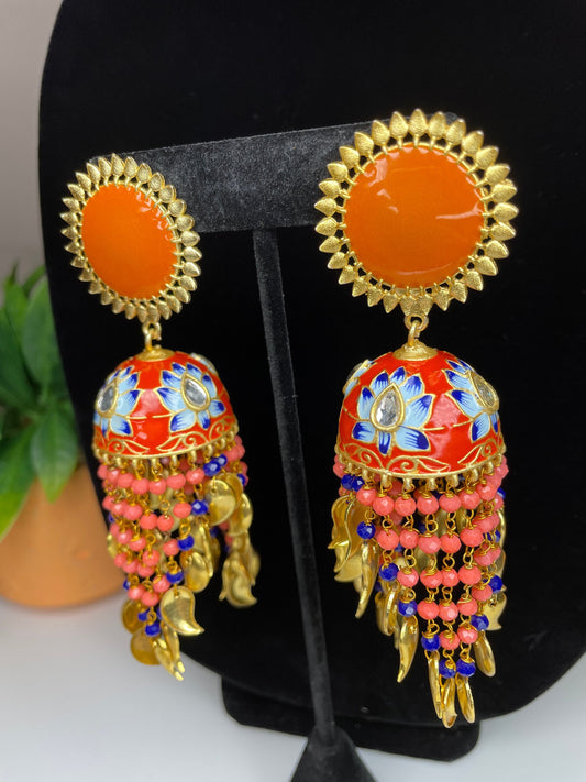 Long Meenakari Chandbali  MerakeJewelry