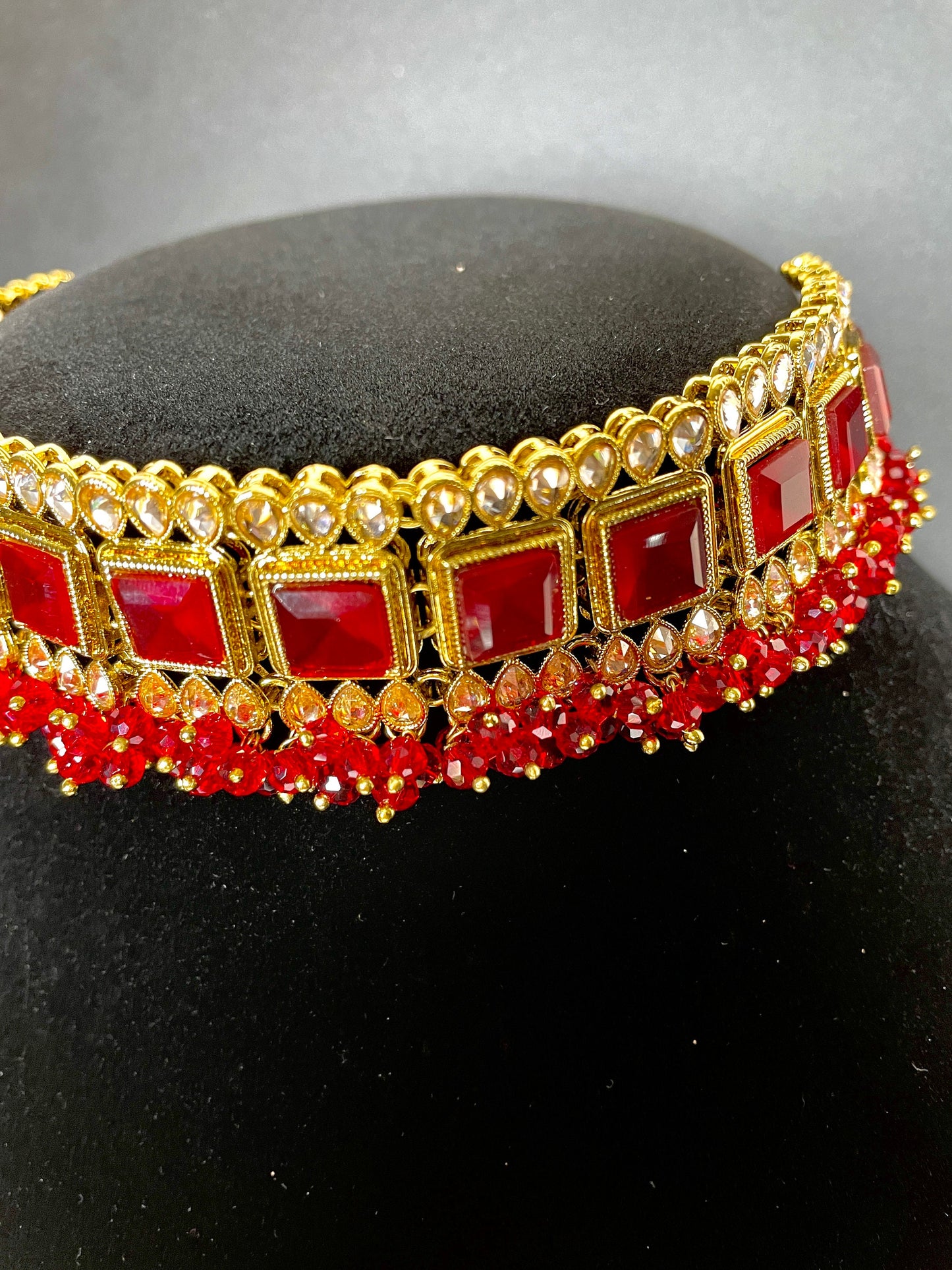 Red and Gold Dainty Choker Set
