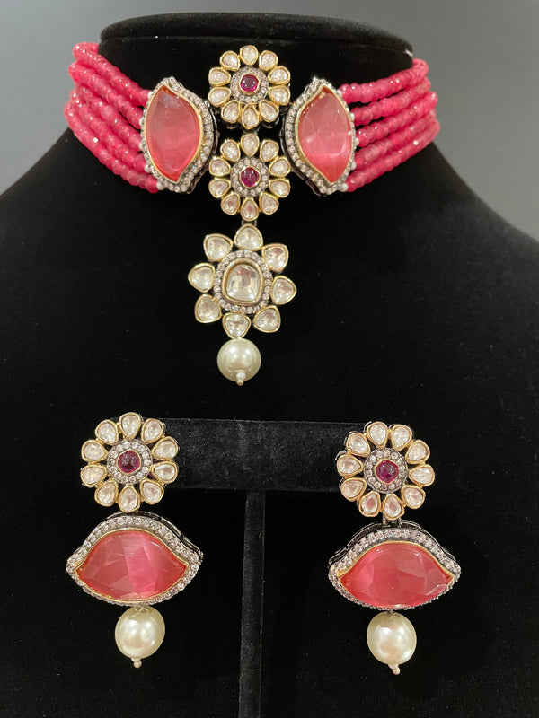 Gargantilla india/conjunto kundan/gargantilla india rosa/collar Sabyasachi/gargantilla Polki/joyería de boda india/joyería Valima/gargantilla rosa perlas