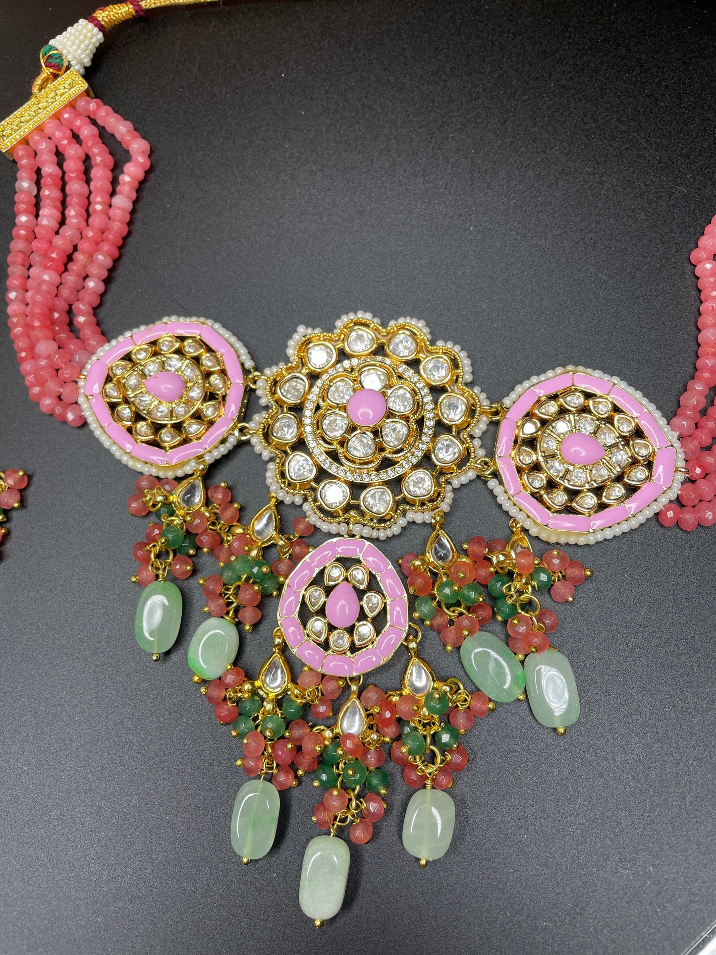 Pink gold kundan Set/Pink Indian choker/Sabyasachi necklace/Polki Choker/Indian Wedding Jewelry/Pearl pink choker/Meenakari choker jhumka