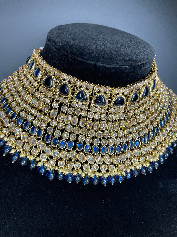 Indian bridal set/Blue kundan Set/Nikah jewelry/Blue Indian choker/Polki Choker/Pakistani jewelry/Valima choker/Sabyasachi necklace